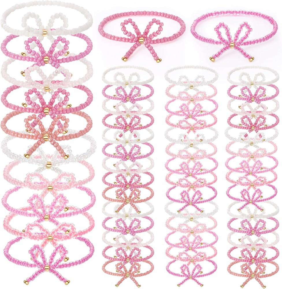 Tondiamo Pink Bow Bracelets Gifts Bulk Coquette Bow Party Friendship Bracelet for Women Classroom... | Amazon (US)