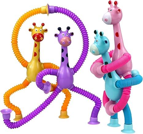 COLEGRY 4 Pack Telescopic Suction Cup Giraffe Toy, Pop Tubes Baby Fidget Toys, Fine Motor Skills ... | Amazon (US)