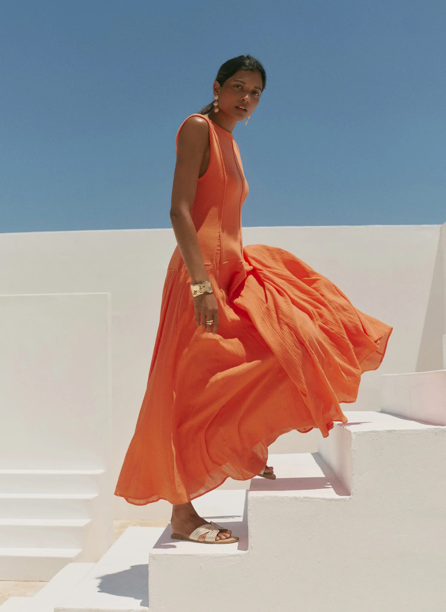 Orange Cotton Blend Drop Waist Maxi Dress | Mint Velvet - US