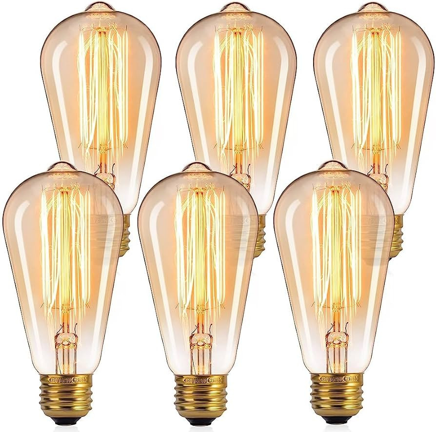Vintage Edison Light Bulbs 6 Pack, 60W Incandescent Bulbs with E26 Base, Dimmable Antique Filamen... | Amazon (CA)