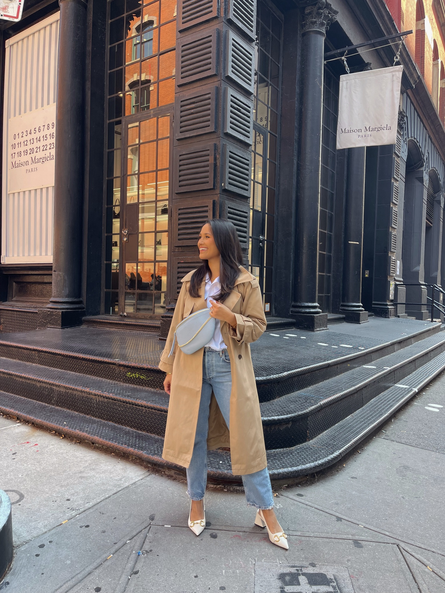 How beautiful is the Beck sling bag in the blue color? #giginewyork #handbag
#trenchcoat #denim 

#LTKShoeCrush #LTKItBag #LTKNYFW