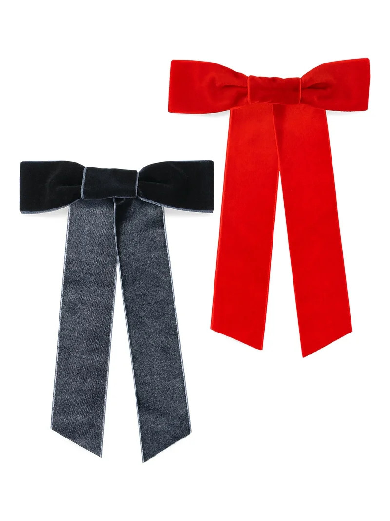 Wonder Nation Velvet Bow Hair Clip, 2-Pack - Walmart.com | Walmart (US)