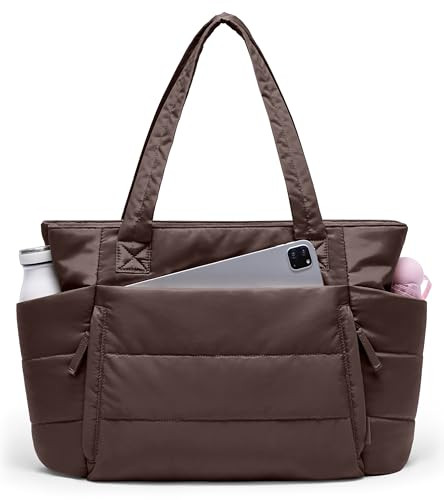 Amazon.com: Tote Bag for Women with Zipper, Quilted Puffer Tote Bag with Compartments, Lightweigh... | Amazon (US)