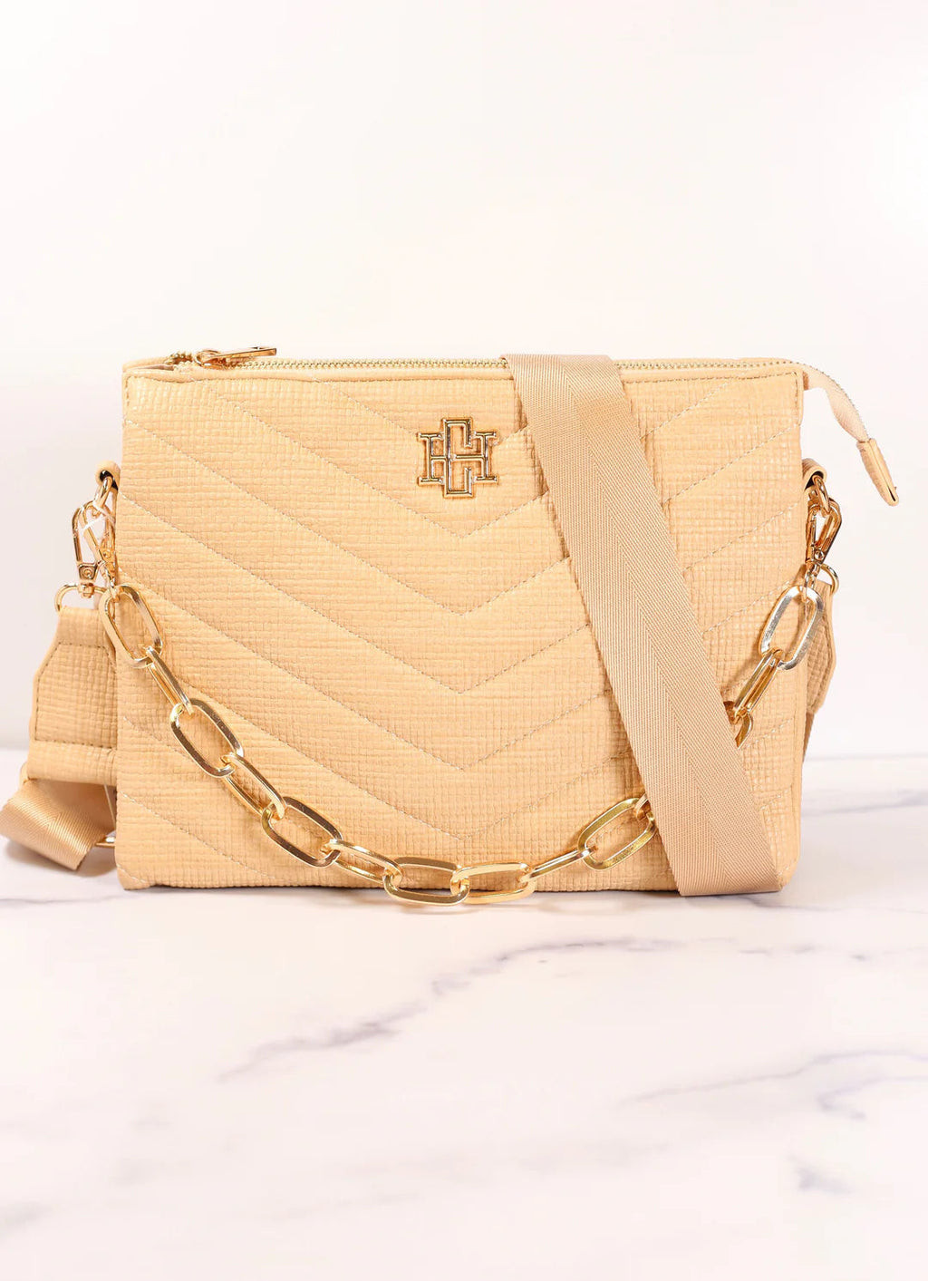 Ariana Woven Tan Crossbody | Caroline Hill
