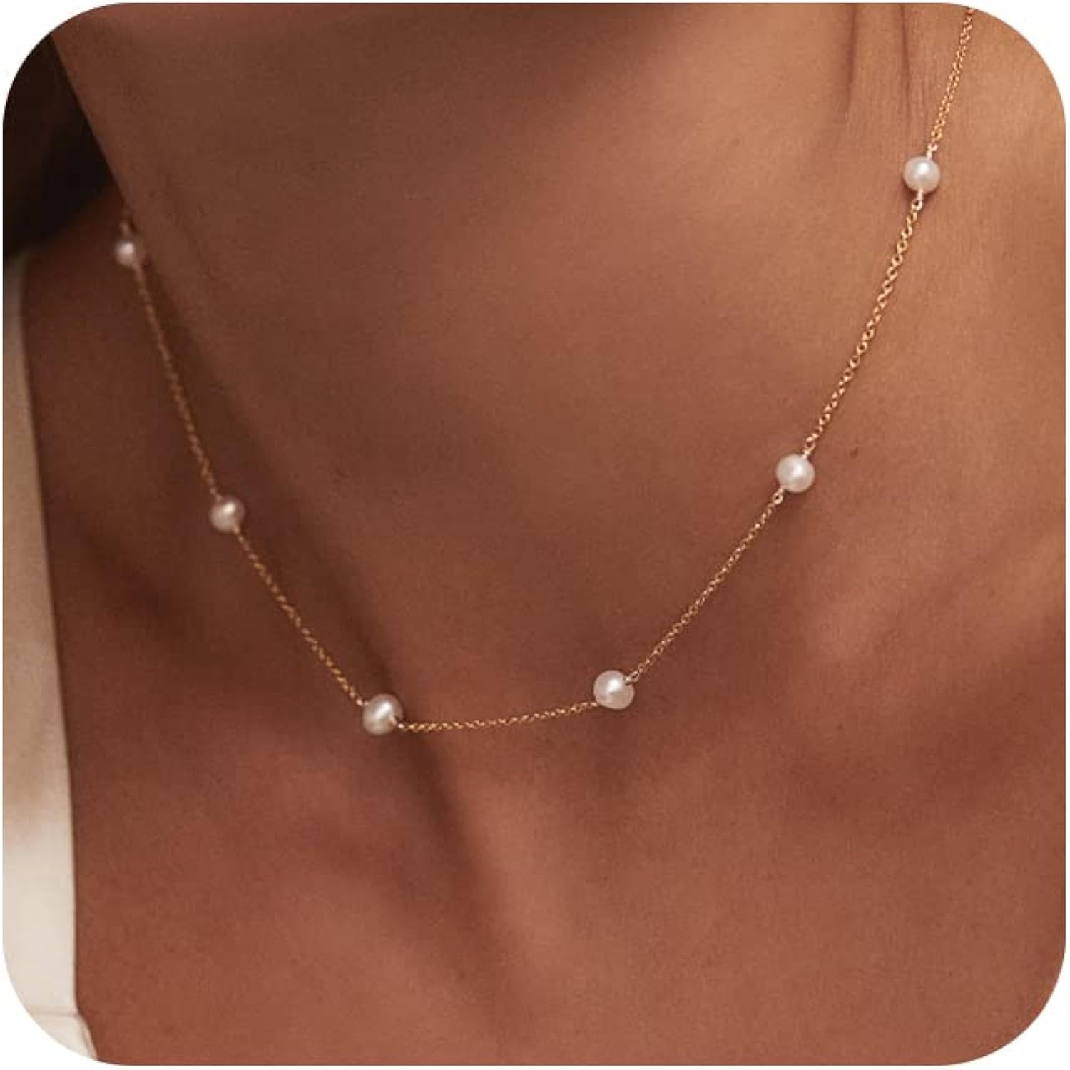 Fwlisesa Pearl Necklaces for Women, 14k Gold Plated Pearl Choker Necklace Dainty Gold Pearl Neckl... | Amazon (US)