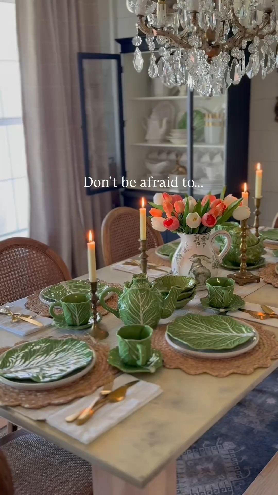 Mixing new pieces with a vintage collection is a great way to get the look you want for less! 💚 #springtablescape #targetstyle #cabbagedishes #targetstyle