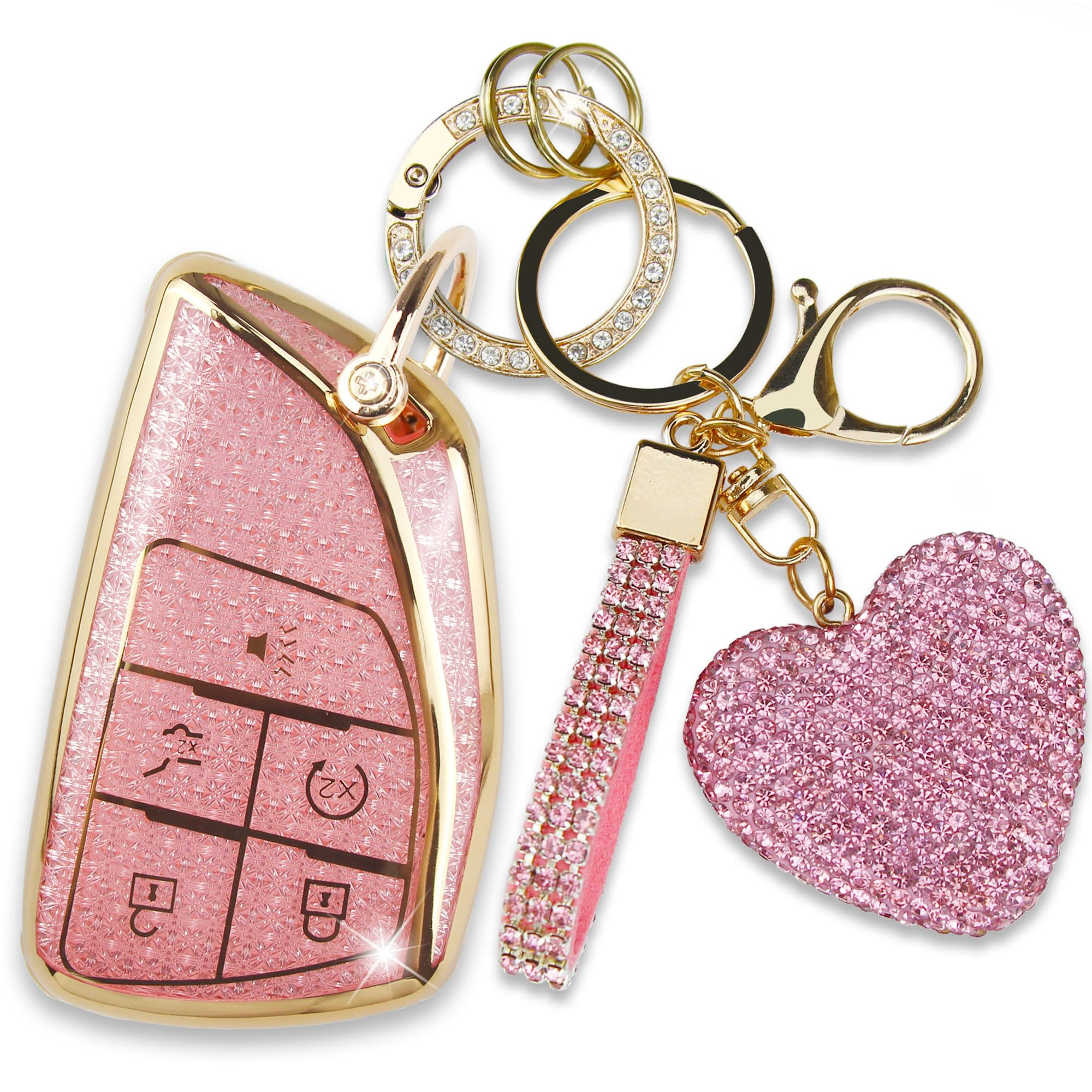 Key Fob Cover with Diamond Heart Keychain Car Key Shell Compatible with 2021-2024 Chevy Tahoe Sub... | Amazon (US)