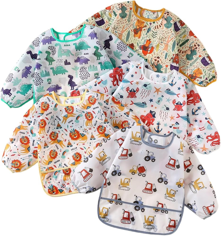 Sleeved Bib,5 Pack,Waterproof Shirt Bibs for Baby 3-24 Months Wipe Clean | Amazon (US)