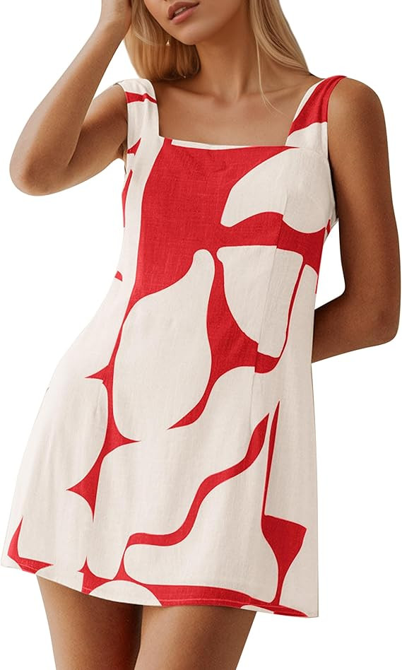 MISSACTIVER Women Sleeveless Mini Dress Print Backless Square Neck Tank Dress Boho Vacation Sundr... | Amazon (US)