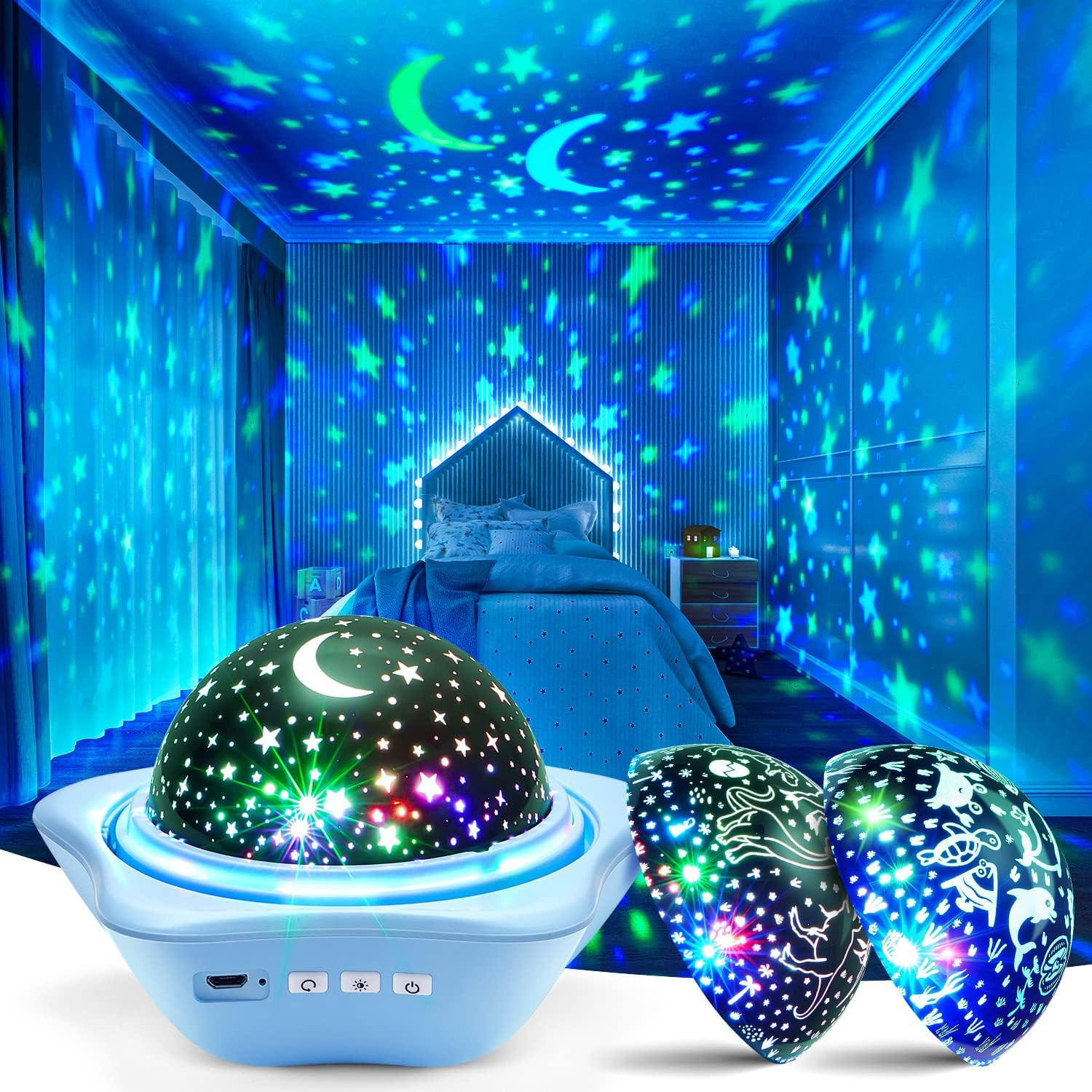 One Fire Night Light for Kids, 96 Lighting Modes Star Projector 360° Rotating+6 Films Kids Night... | Amazon (US)