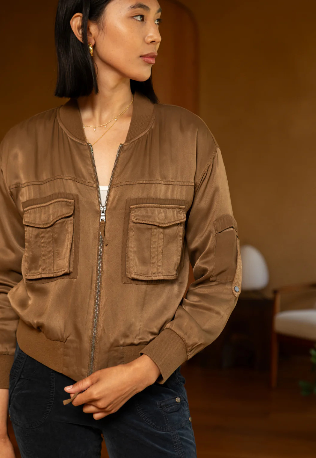 Dazie Viscose Satin Twill Flight Jacket | Marrakech Clothing