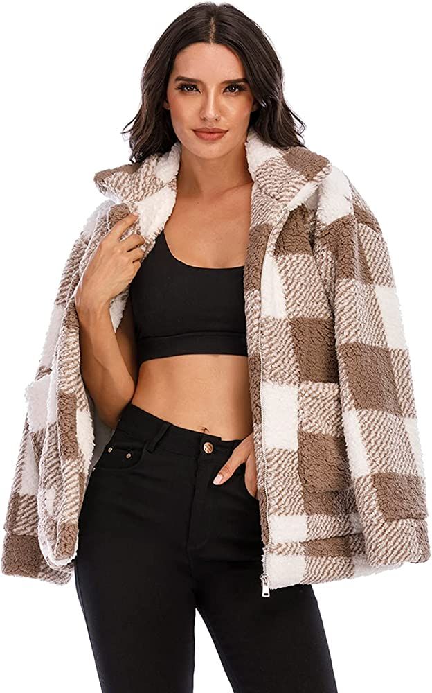 Comeon Women's Faux Fur Jacket Shaggy Jacket Winter Fleece Coat Outwear Shaggy Shearling Jacket | Amazon (US)
