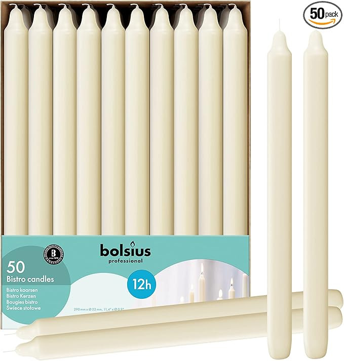 BOLSIUS Ivory Candlesticks Bulk Pack 50 Count - Unscented Dripless 11.5 Inch Household & Dinner C... | Amazon (US)