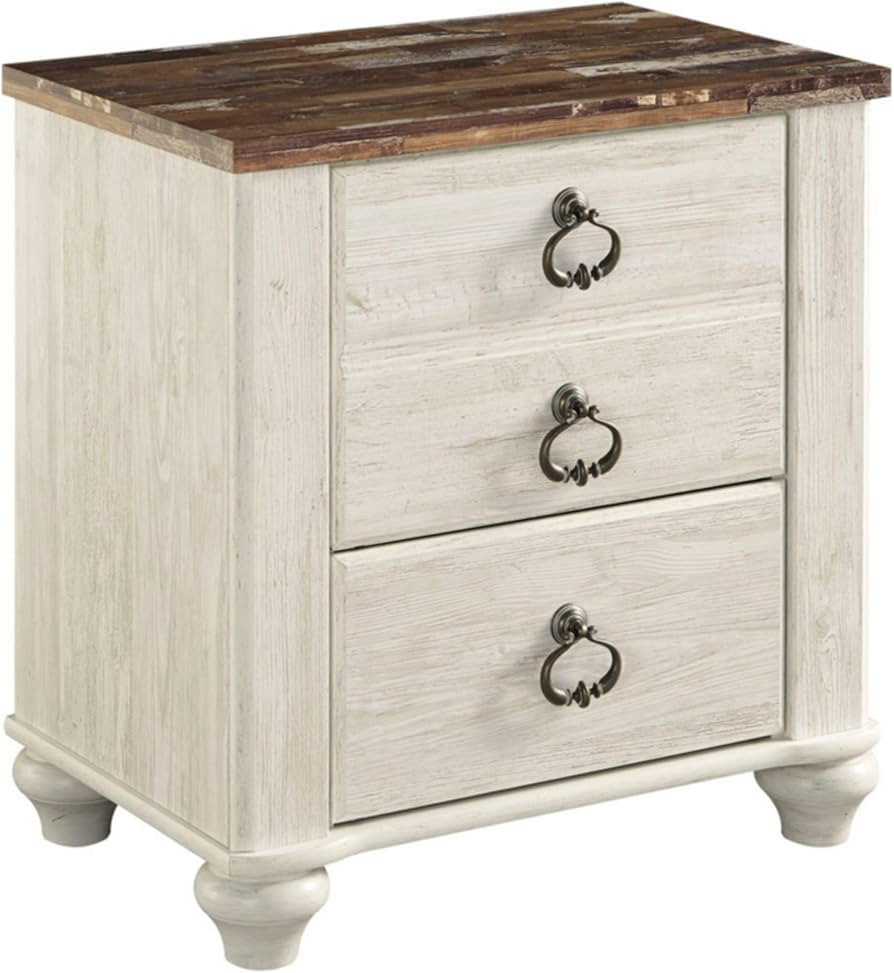 Signature Design by Ashley Willowton Farmhouse 2 Drawer Nightstand with USB Charging Ports, 25.67... | Amazon (US)
