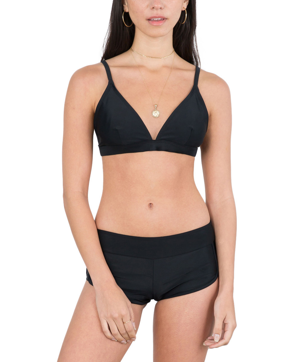 Marina West Women's Bikini Bottoms BLACK - Black Triangle Bikini Top & Boyshort Bikini Bottoms - Wom | Zulily