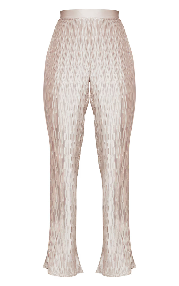 Oatmeal Plisse Wide Leg Pants | Two Piece Sets | PrettyLittleThing US