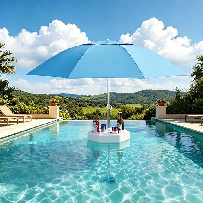 Floating Pool Umbrella with Independent Weighted Base, Polyester Floating Umbrella for Pools, Blo... | Amazon (US)