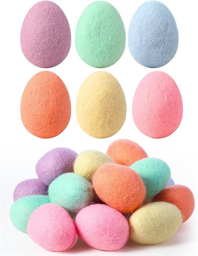 Moukeren 18 Pcs Felted Easter Eggs Decor, Wool Felt Easter Eggs, Pastel Eggs, Colorful Decorative... | Amazon (US)