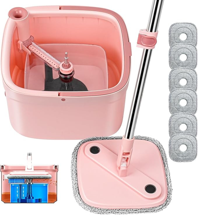 Upgraded Spin Mop and Bucket System Set, Self Separate Clean and Dirty Water, Foldable Square Sta... | Amazon (US)