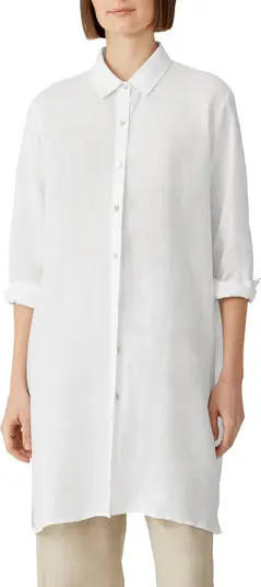 Classic Collar Longline Organic Linen Shirt | Nordstrom