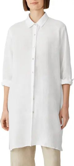 Classic Collar Longline Organic Linen Shirt | Nordstrom