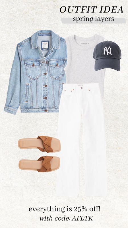 Spring time layers 🤍 This whole outfit is on sale at Abercrombie - everything is 25% off! 

Spring outfit; vacation outfits; mom style; casual style; weekend outfit; denim jacket; white jeans; Abercrombie; sale; Christine Andrew 

#LTKsalealert #LTKunder100 #LTKSale