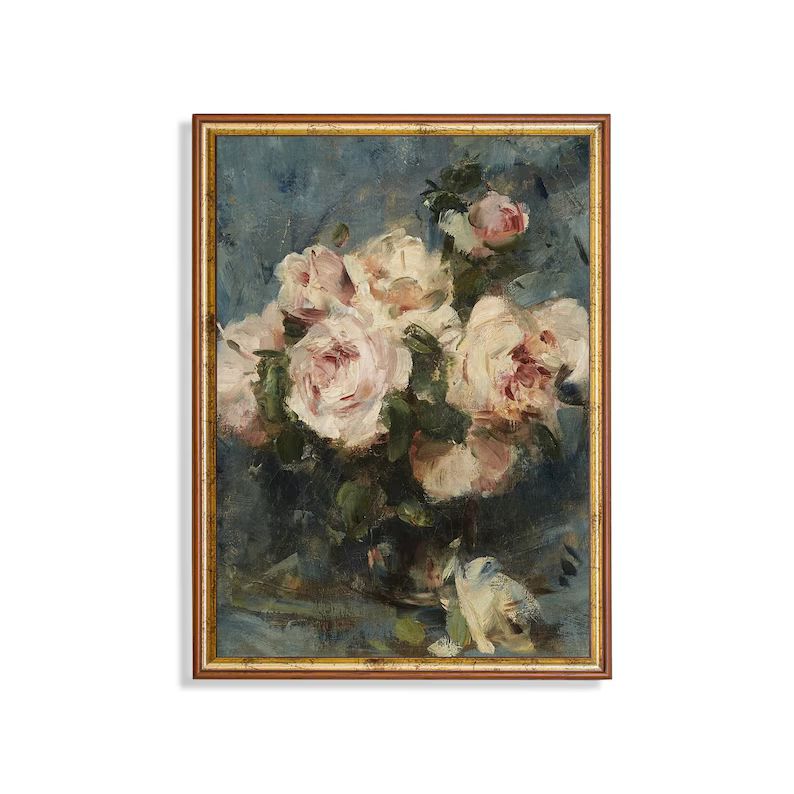 Vintage Still Life With Roses Antique Floral Painting Moody Rustic Print Printable Wall Art Oil P... | Etsy (US)