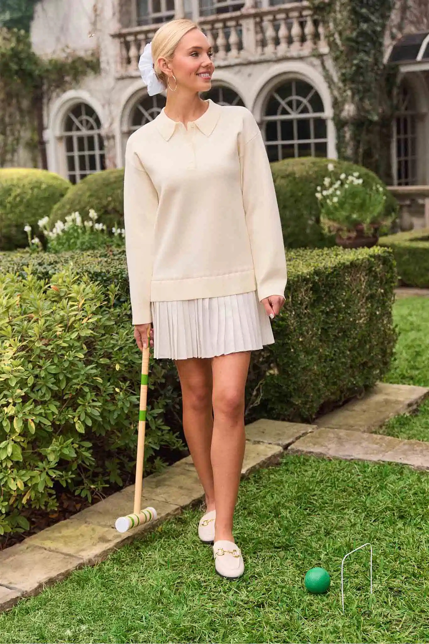 Mirabelle Cream Pleated Sweater Dress | Avara