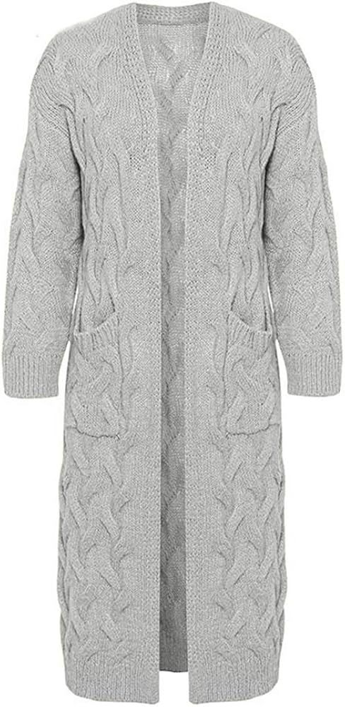 ZIWOCH Women's Long Cardigan Coats Cable Knit Casual Open Front Long Sleeve Loose Sweater with Po... | Amazon (US)