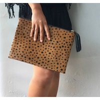 Medium Flat Clutch, Leopard Small Spot Flat Clutch, Purse, Animal Print Genuine Leather | Etsy (US)
