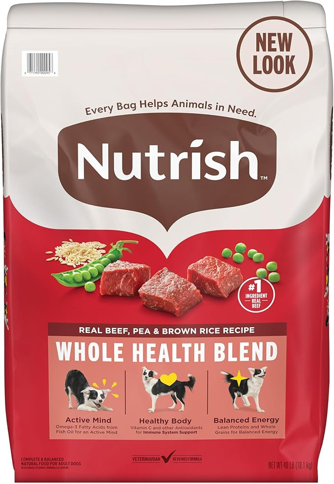 Nutrish Real Beef, Pea & Brown Rice Recipe Whole Health Blend Dry Dog Food, 40 lb. Bag, Packaging... | Amazon (US)
