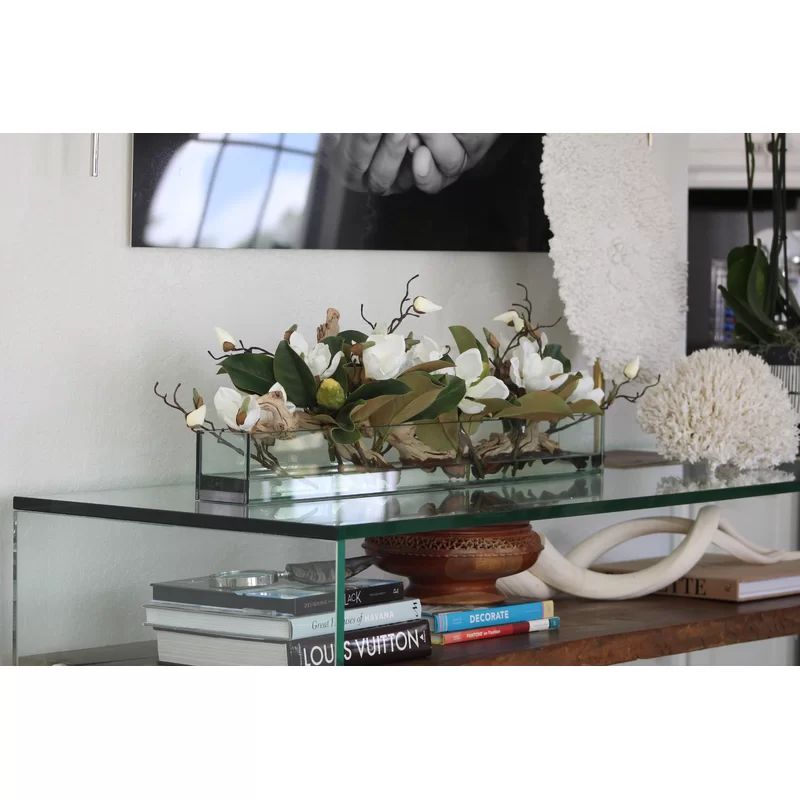 Glass Plate Magnolia Floral Arrangement And Centerpiece In Planter | Wayfair North America