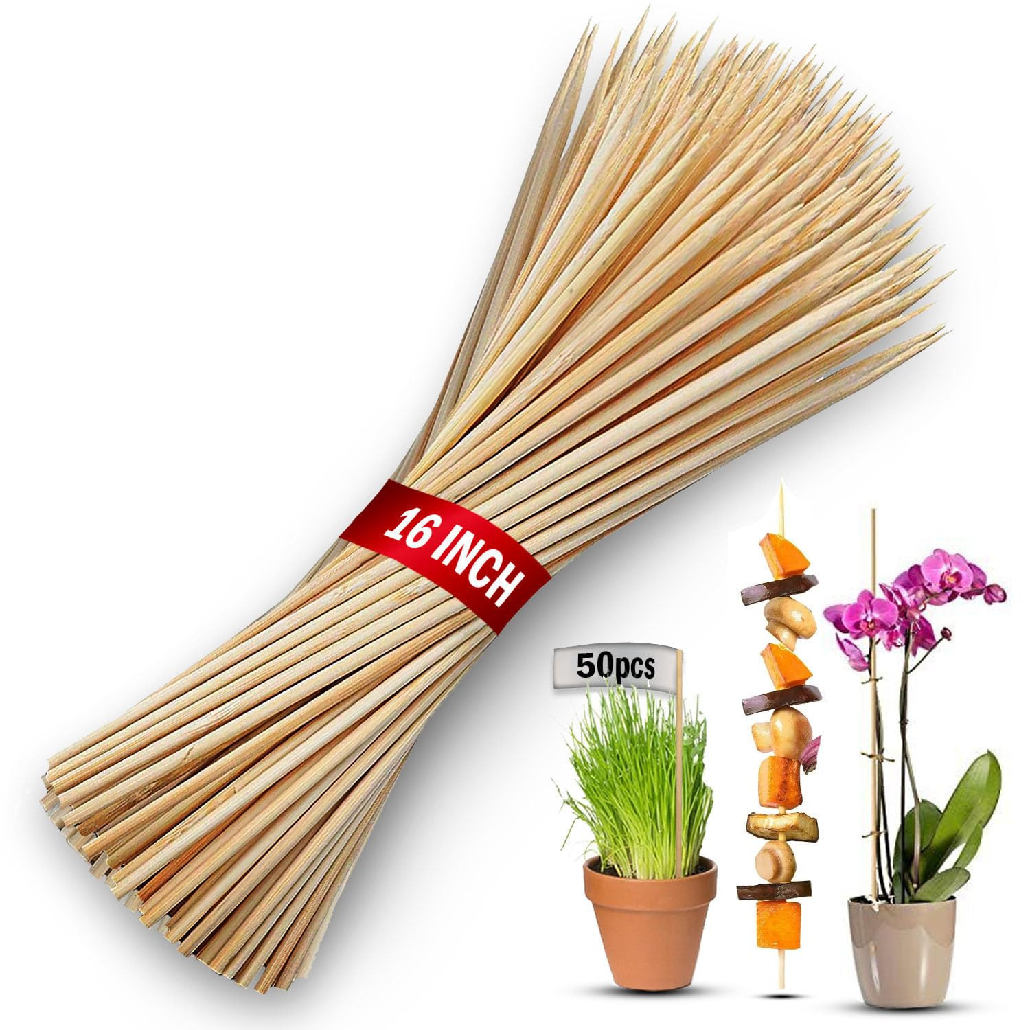 50 Pack 16" Bamboo Plant Stakes, Garden Sticks for Plant Support Tomato Floral Potted, Indoor Gar... | Amazon (US)