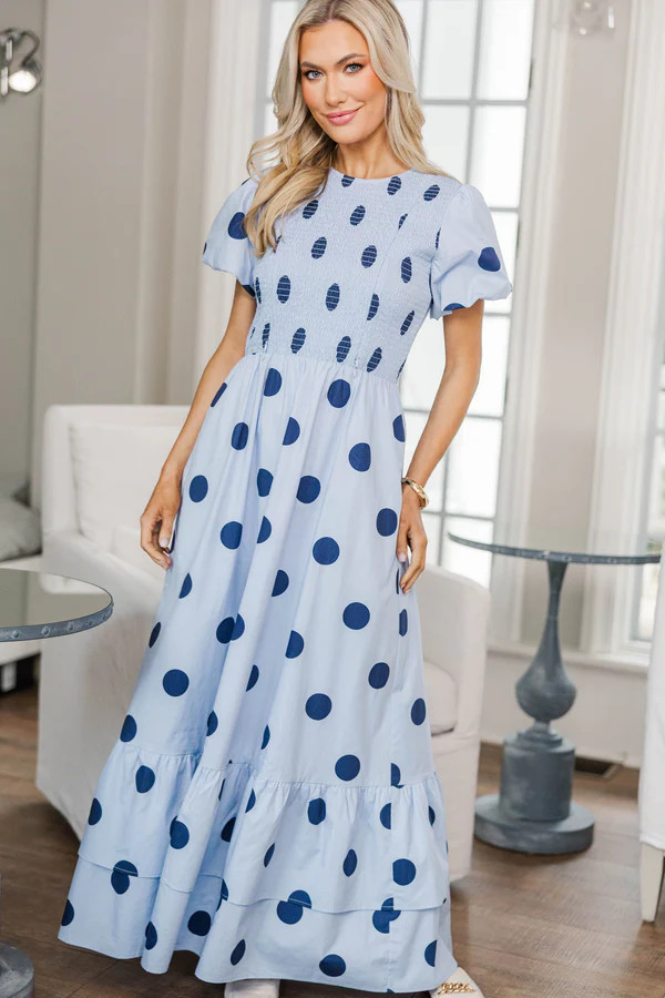 NURSING COLLECTION: Make The Right Choice Light Blue Polka Dot Maxi Dress | The Mint Julep Boutique