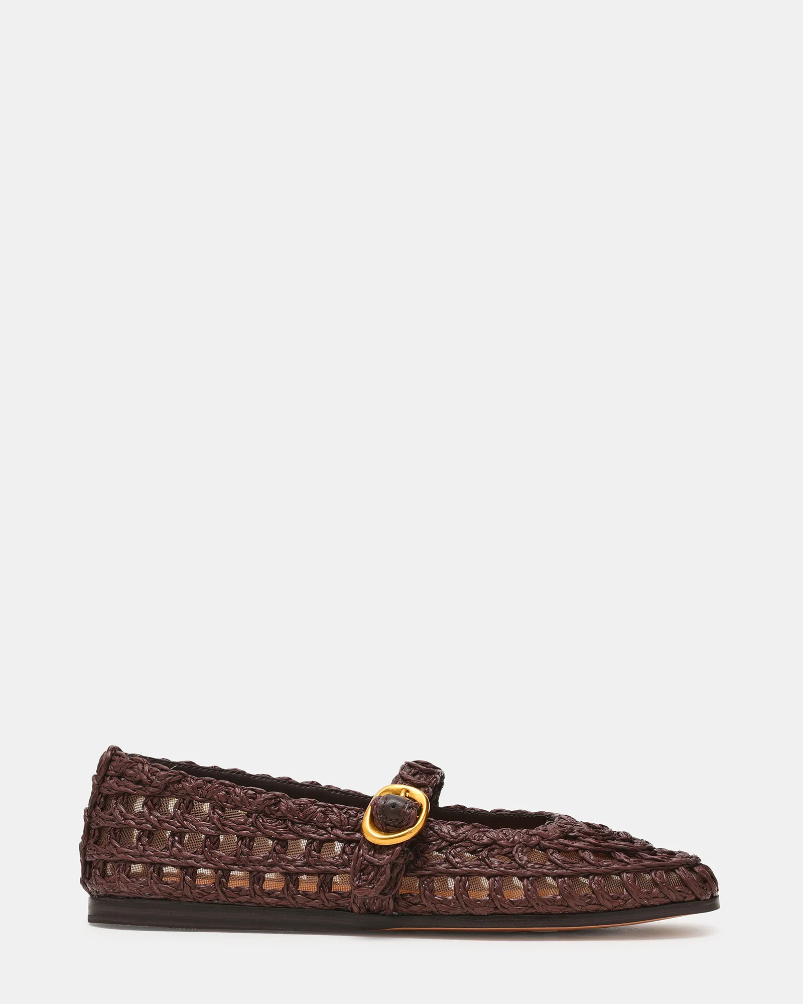 MELODY Brown Raffia Mary Jane Woven Buckle Round-Toe Women's Flat | Steve Madden (US)