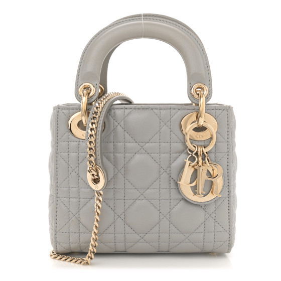 Metallic Lambskin Cannage Mini Lady Dior Grey | FASHIONPHILE (US)