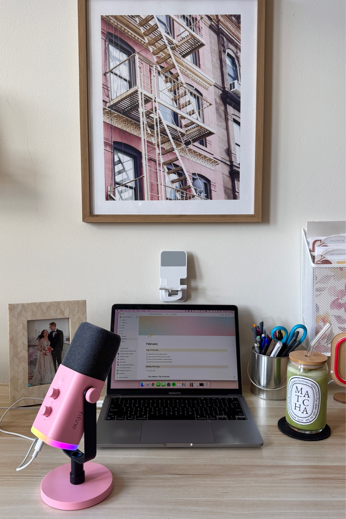 My desk setup! I use a 13 inch MacBook Pro, my podcast microphone is from Amazon and matcha glasses are from Etsy  

#LTKFindsUnder100 #LTKHome