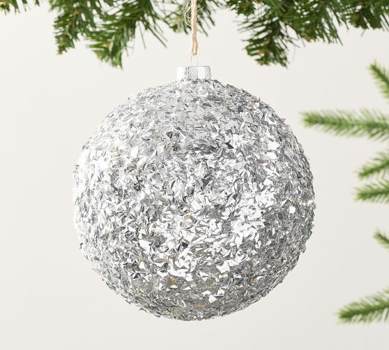 Oversized Silver Glitter Ornament | Pottery Barn (US)