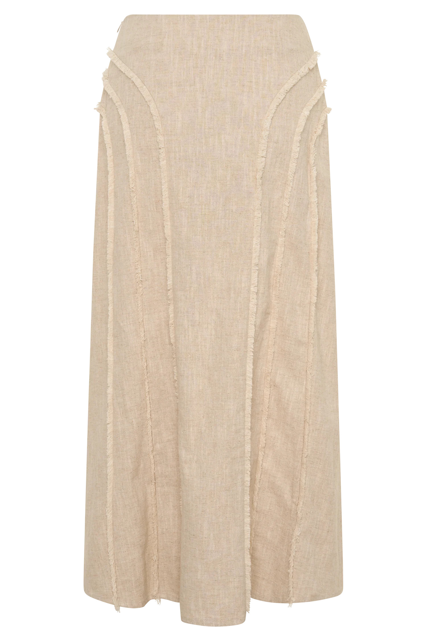 Annie Linen Frayed Midi Skirt - Natural | MESHKI US