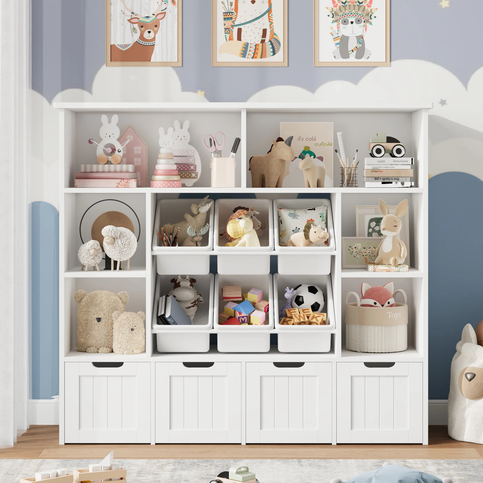 Lark Manor™ 49.4 W Kids Bookcase with 4 Removable Drawers, Cube Organizer & Reviews | Wayfair | Wayfair North America