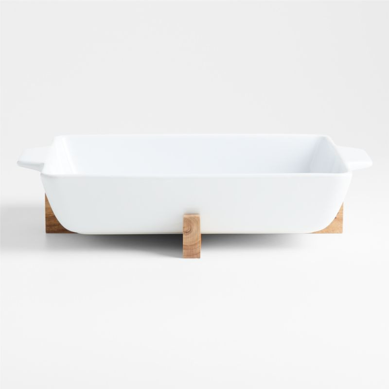 Oven-to-Table Rectangle Baking Dish with Wood Trivet + Reviews | Crate & Barrel | Crate & Barrel