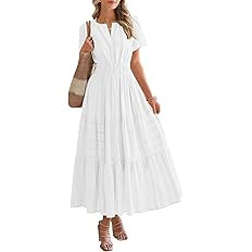 BTFBM Womens Summer 2026 Casual Midi Maxi Dresses Lightweight Short Sleeve V Neck Elastic Waist B... | Amazon (US)