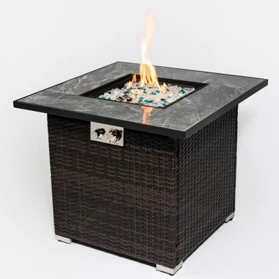 Outdoor Fire Table Propane Gas 30inch, 40000btu Heat Output Capacity Efficiency, Dark Brown , Ceramic Tile Tabletop, Adjustable Flame, Rain Cover Heat | Wayfair North America