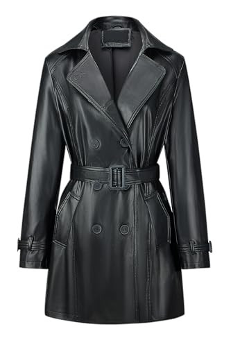 Bellivera Women Faux Leather Classic Lapel Belt Loose Trench Coat Black-a XXL | Amazon (US)