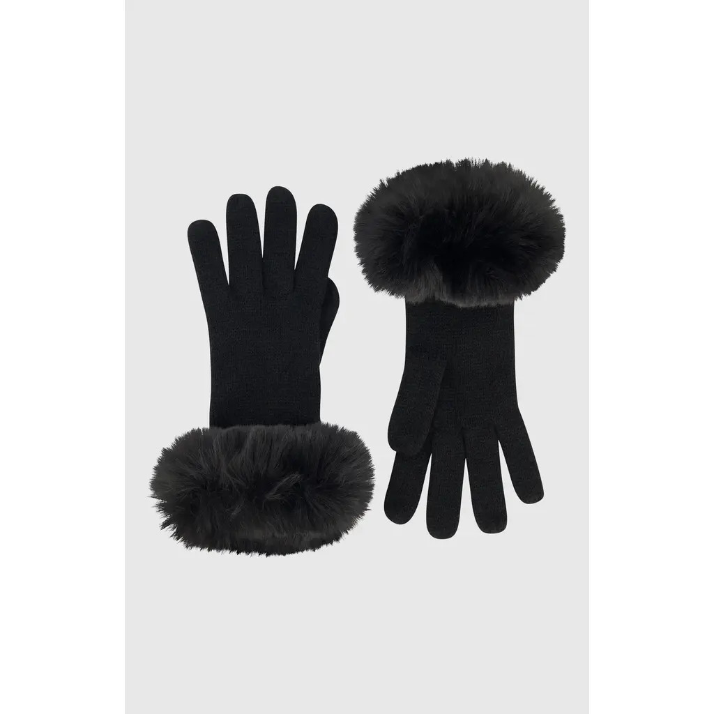 Lyla Grant Knit Gloves With Fur-Free Fox (Faux Fur) Trim in Black at Nordstrom | Nordstrom
