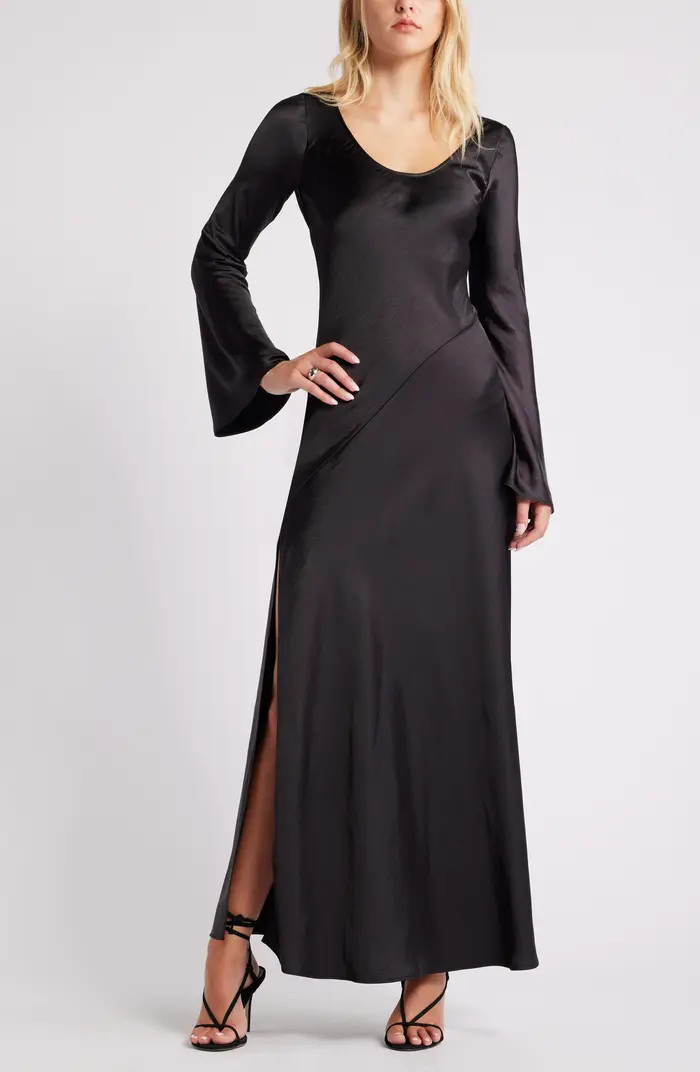 Open Edit Long Sleeve Bias Cut Satin Maxi Dress | Nordstrom | Nordstrom