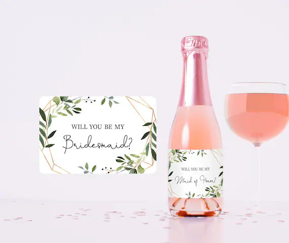 Will you be my bridesmaid mini wine champagne label, Maid of Honor Proposal Gift Box Idea, Green ... | Etsy (US)