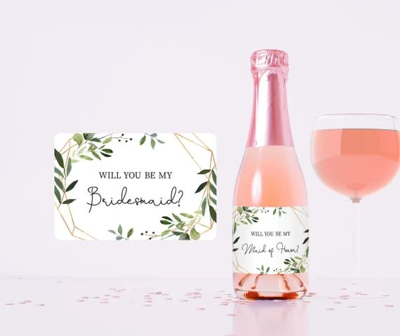 Will you be my bridesmaid mini wine champagne label, Maid of Honor Proposal Gift Box Idea, Green ... | Etsy (US)