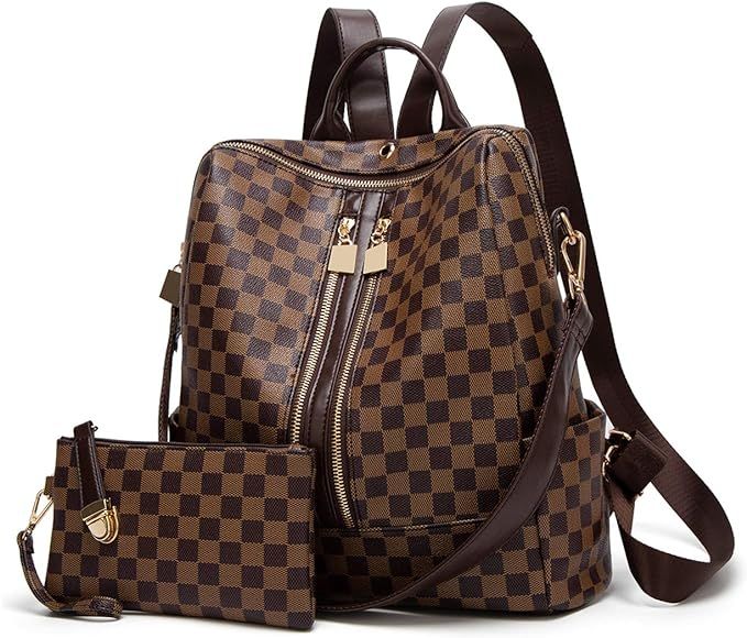 Women Backpack Purse Synthetic Leather Fashion Ladies Satchel Bags Casual Shoulder Bag 2pcs | Amazon (US)
