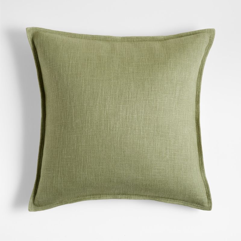 Sage 20"x20" Laundered Linen Throw Pillow with Feather-Down Insert + Reviews | Crate & Barrel | Crate & Barrel